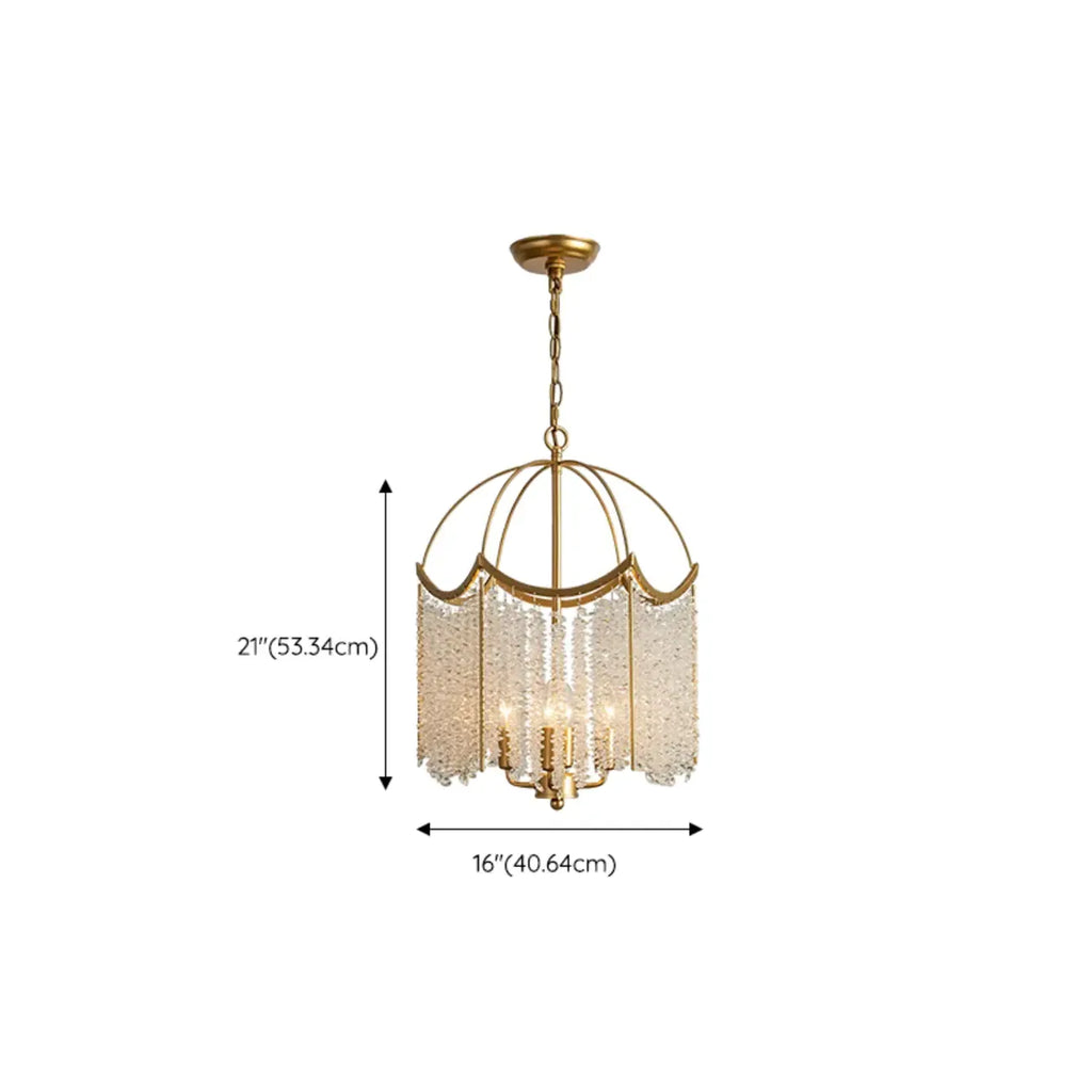 Chic Gold Caged Crystal Tassel Chandelier