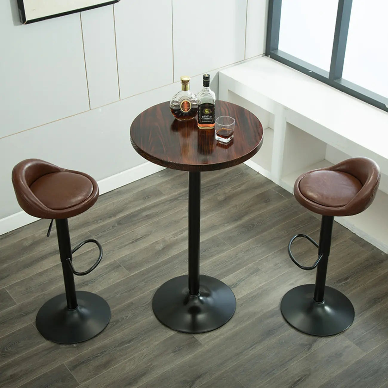 Minimalist Wood Metal Round Bar Tables