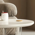White Brown Wood Round Coffee Table with Shelf and Plastic Leg