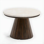 Minimalist Brown Stone-Top Wood Round Coffee Table