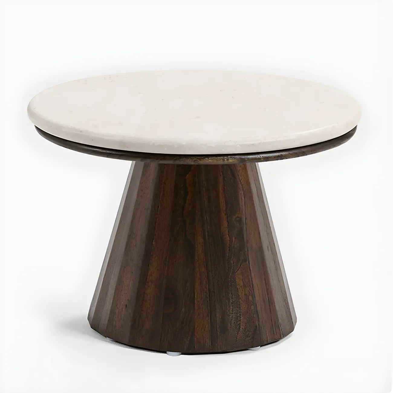 Minimalist Brown Stone-Top Wood Round Coffee Table