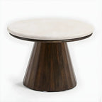 Minimalist Brown Stone-Top Wood Round Coffee Table