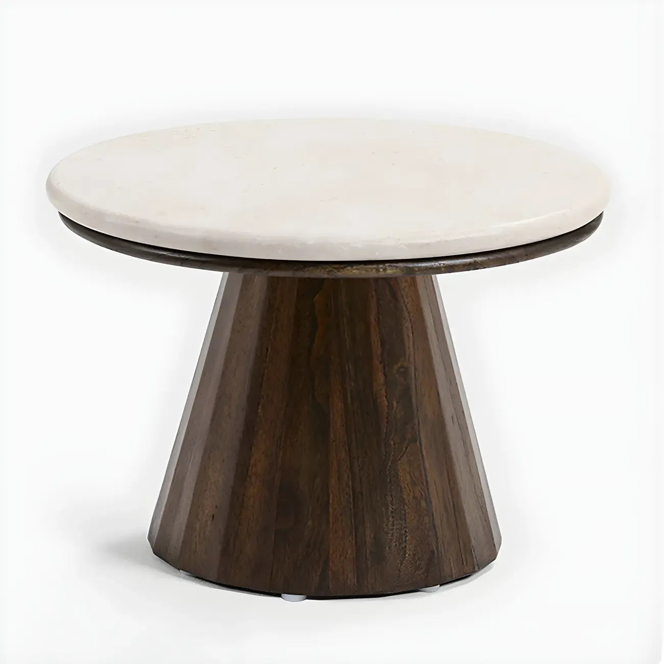 Minimalist Brown Stone-Top Wood Round Coffee Table