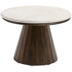 Minimalist Brown Stone-Top Wood Round Coffee Table