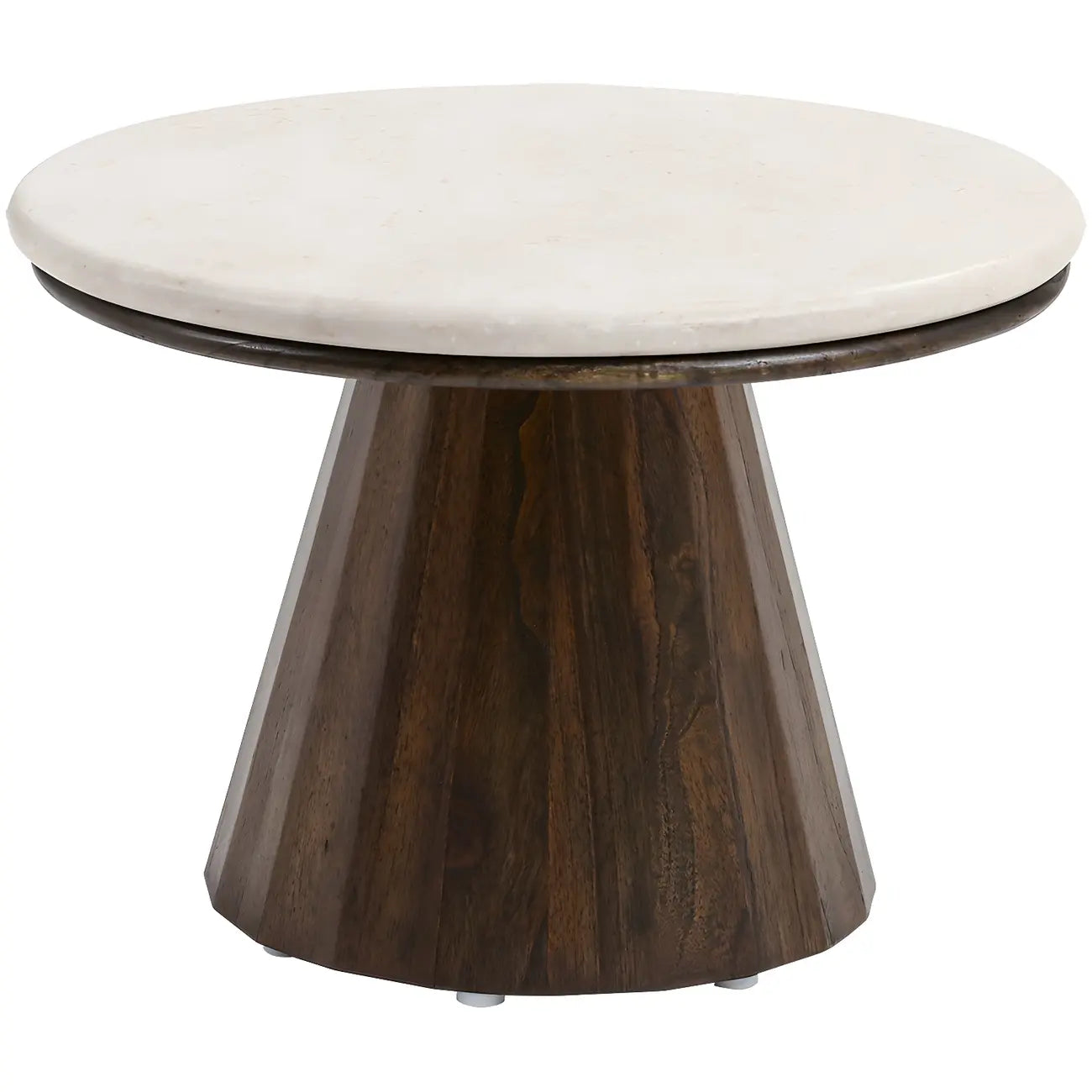 Minimalist Brown Stone-Top Wood Round Coffee Table