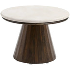 Minimalist Brown Stone-Top Wood Round Coffee Table