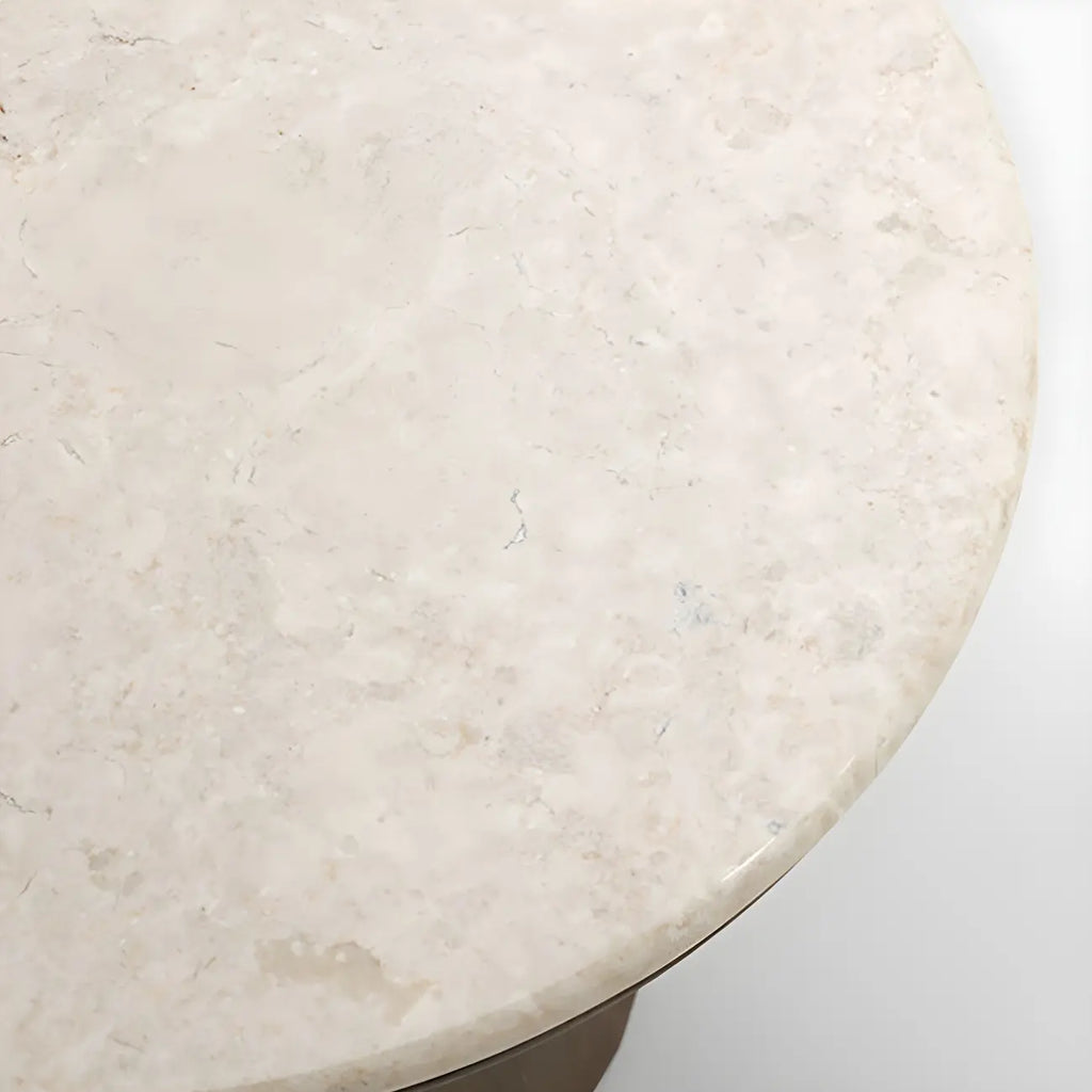 Minimalist Brown Stone-Top Wood Round Coffee Table