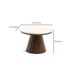 Minimalist Brown Stone-Top Wood Round Coffee Table