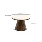 Minimalist Brown Stone-Top Wood Round Coffee Table