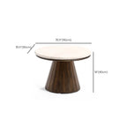Minimalist Brown Stone-Top Wood Round Coffee Table