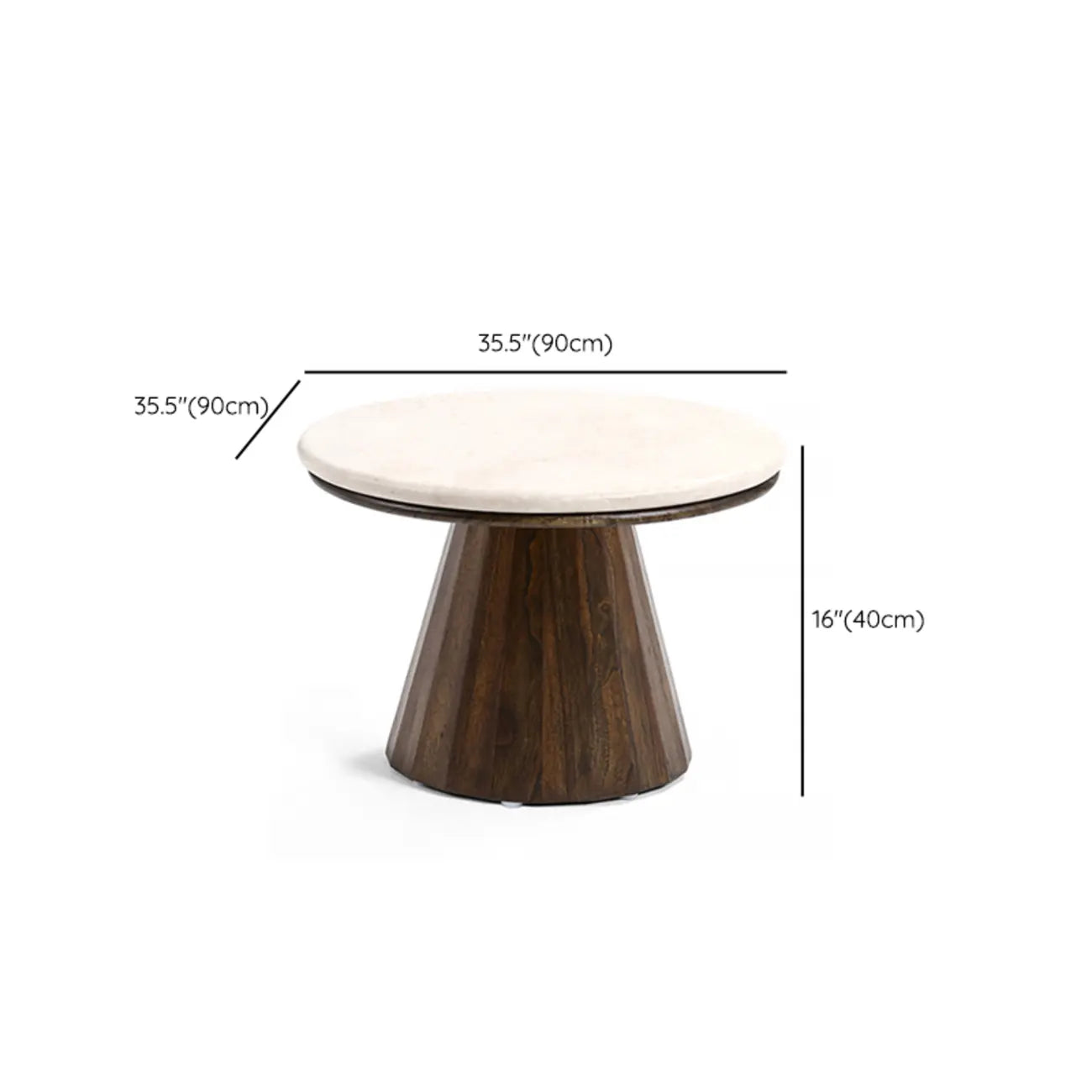 Minimalist Brown Stone-Top Wood Round Coffee Table