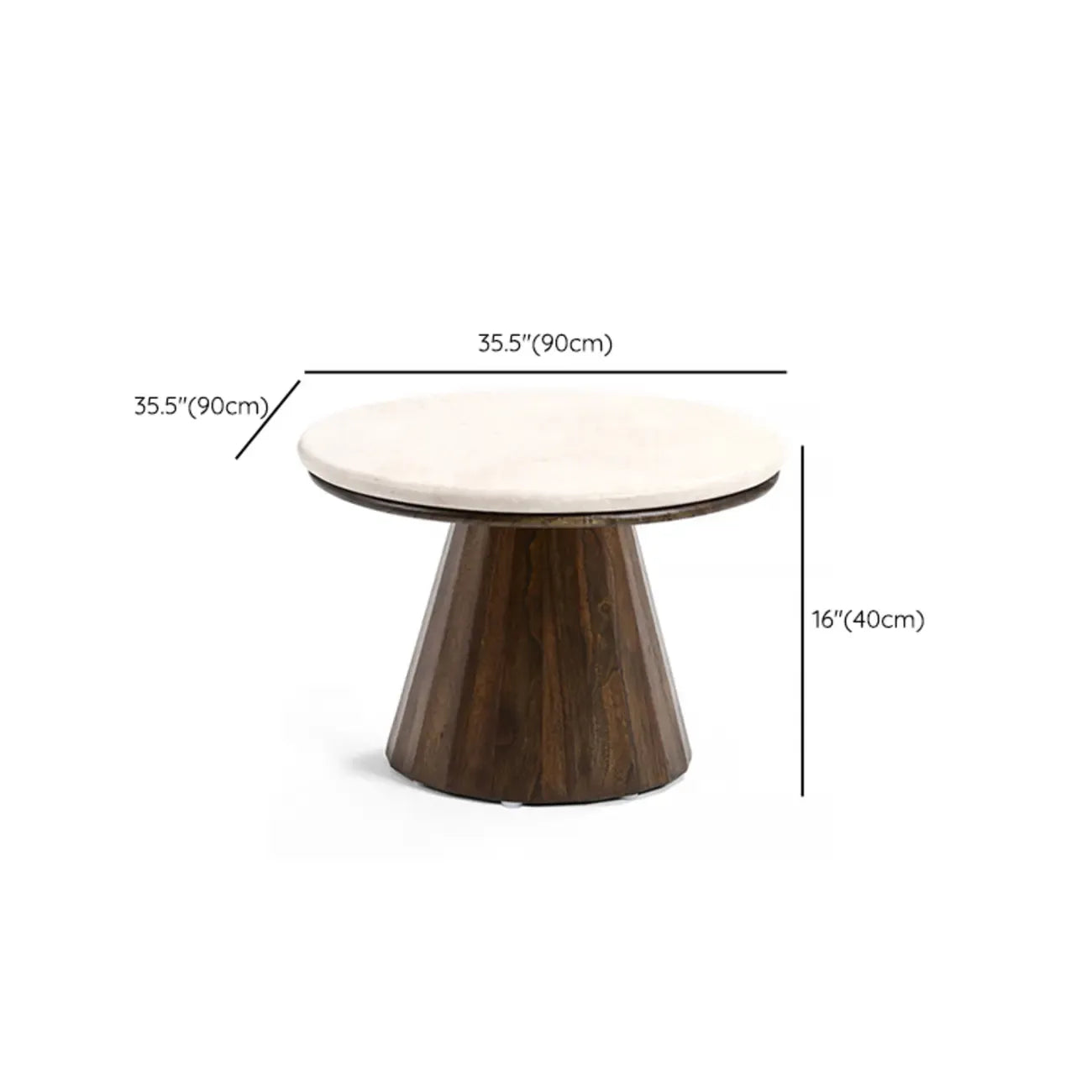 Minimalist Brown Stone-Top Wood Round Coffee Table