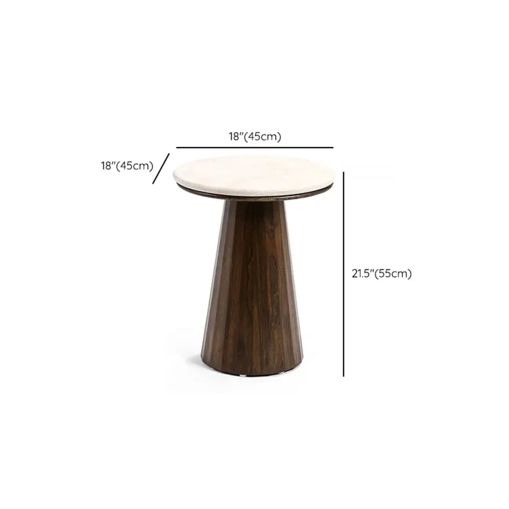 Minimalist Brown Stone-Top Wood Round Coffee Table