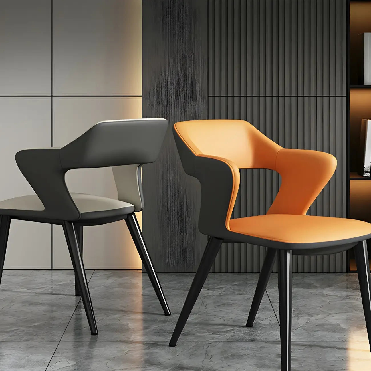 Modern Armchair Open Back Faux Leather Dining Chair