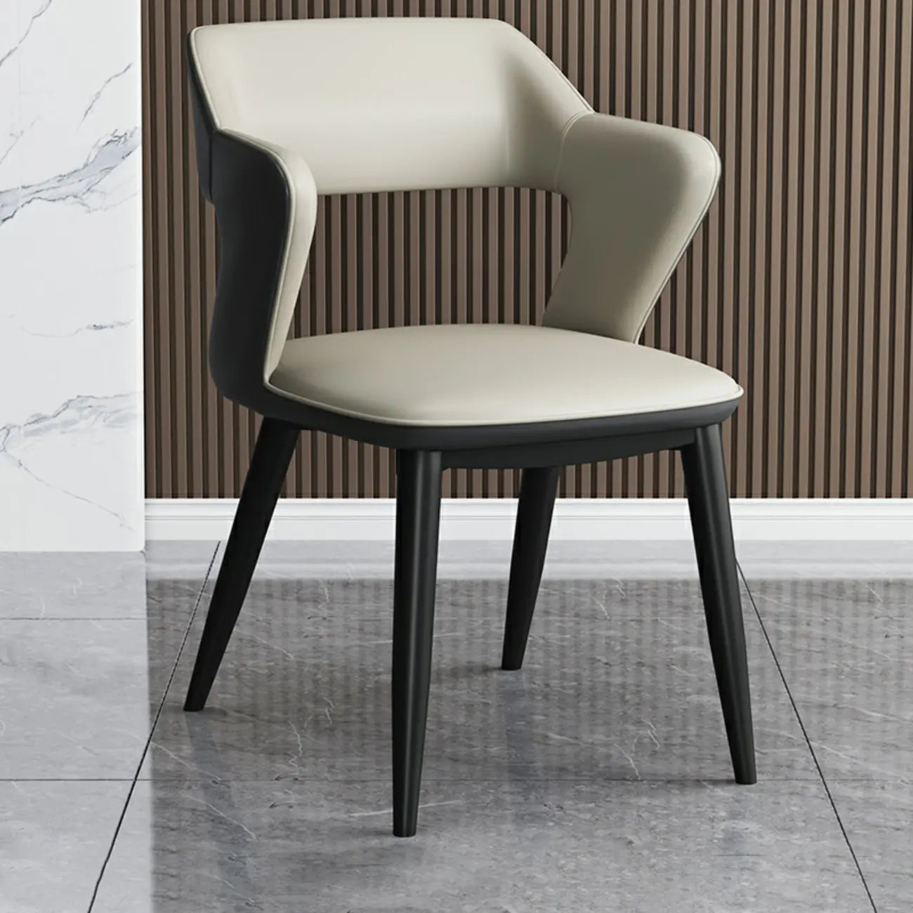 Modern Armchair Open Back Faux Leather Dining Chair