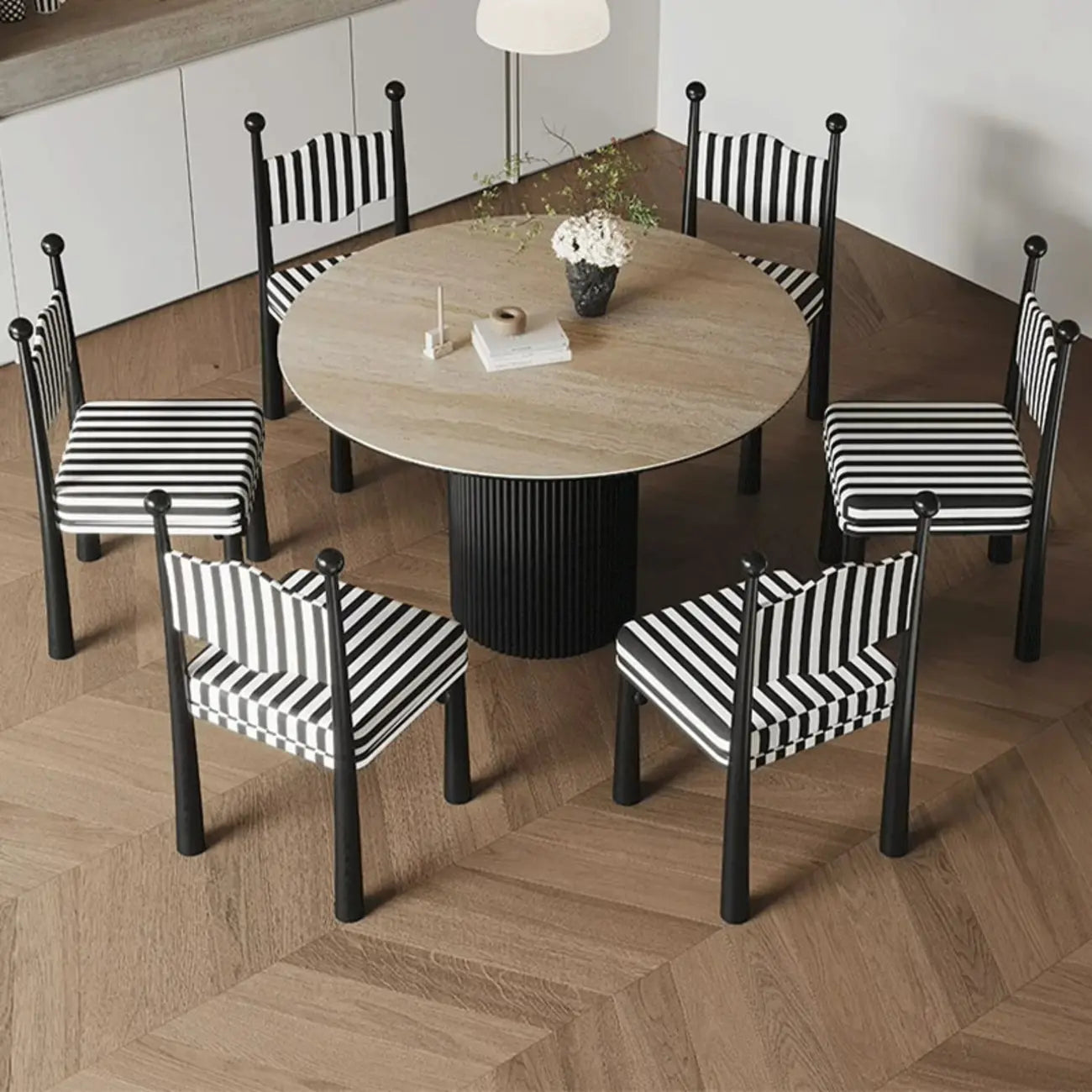 Upholstered Black Armless Striped Dining Chair
