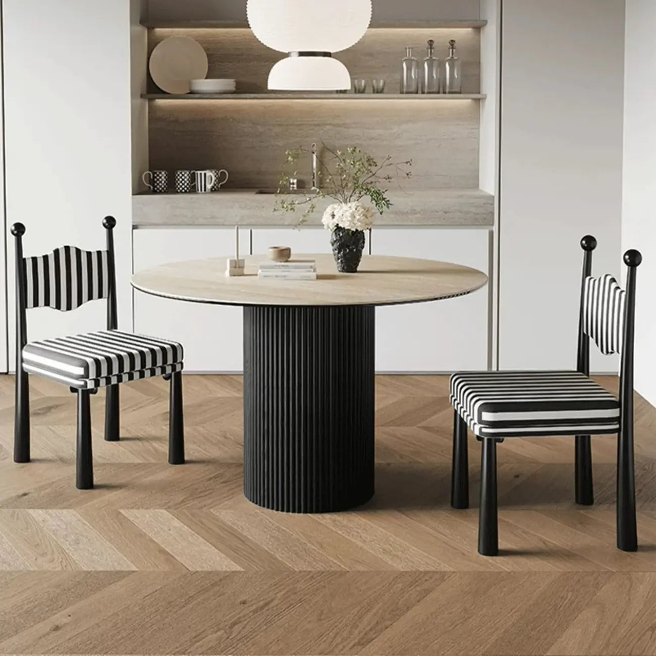 Upholstered Black Armless Striped Dining Chair
