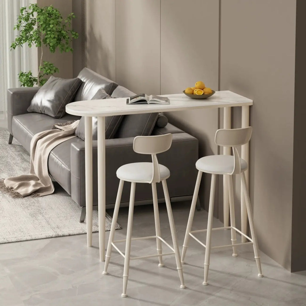 Free Form Modern White Stone Top Bar Table with Iron Frame