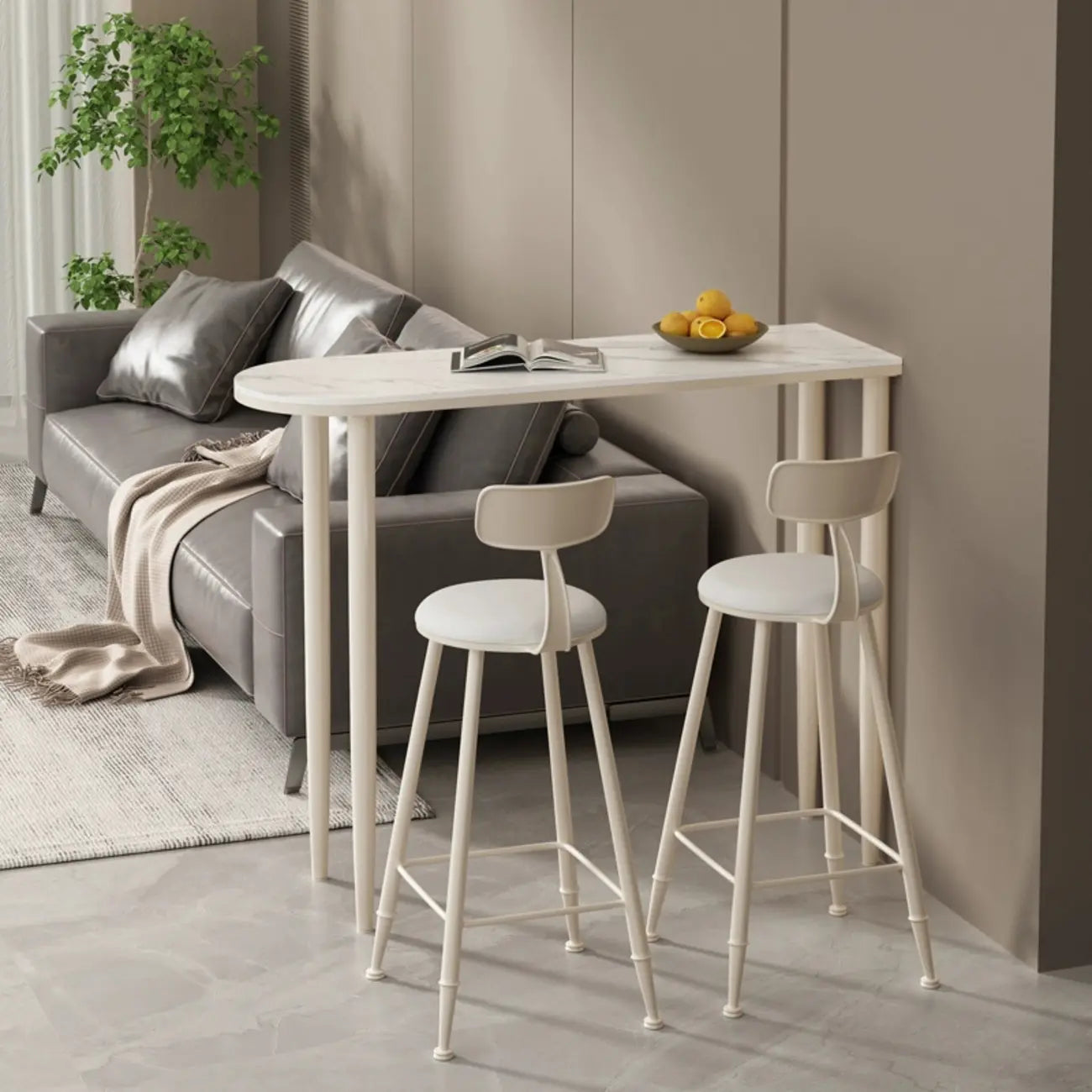 Free Form Modern White Stone Top Bar Table with Iron Frame