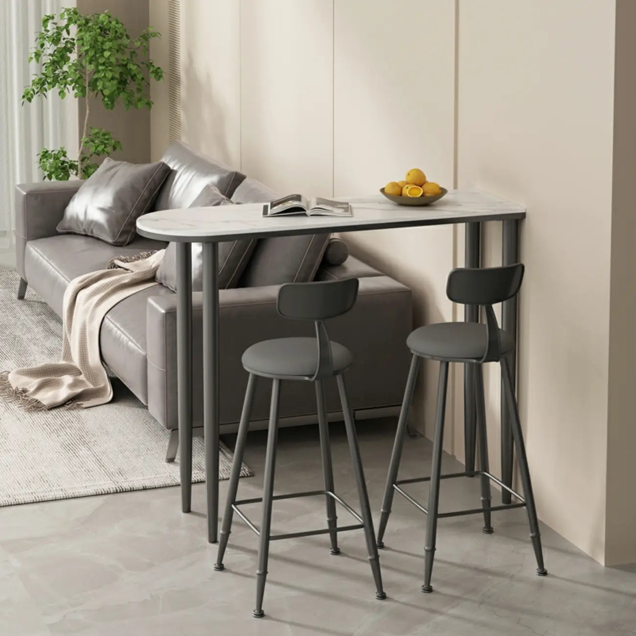 Free Form Modern White Stone Top Bar Table with Iron Frame