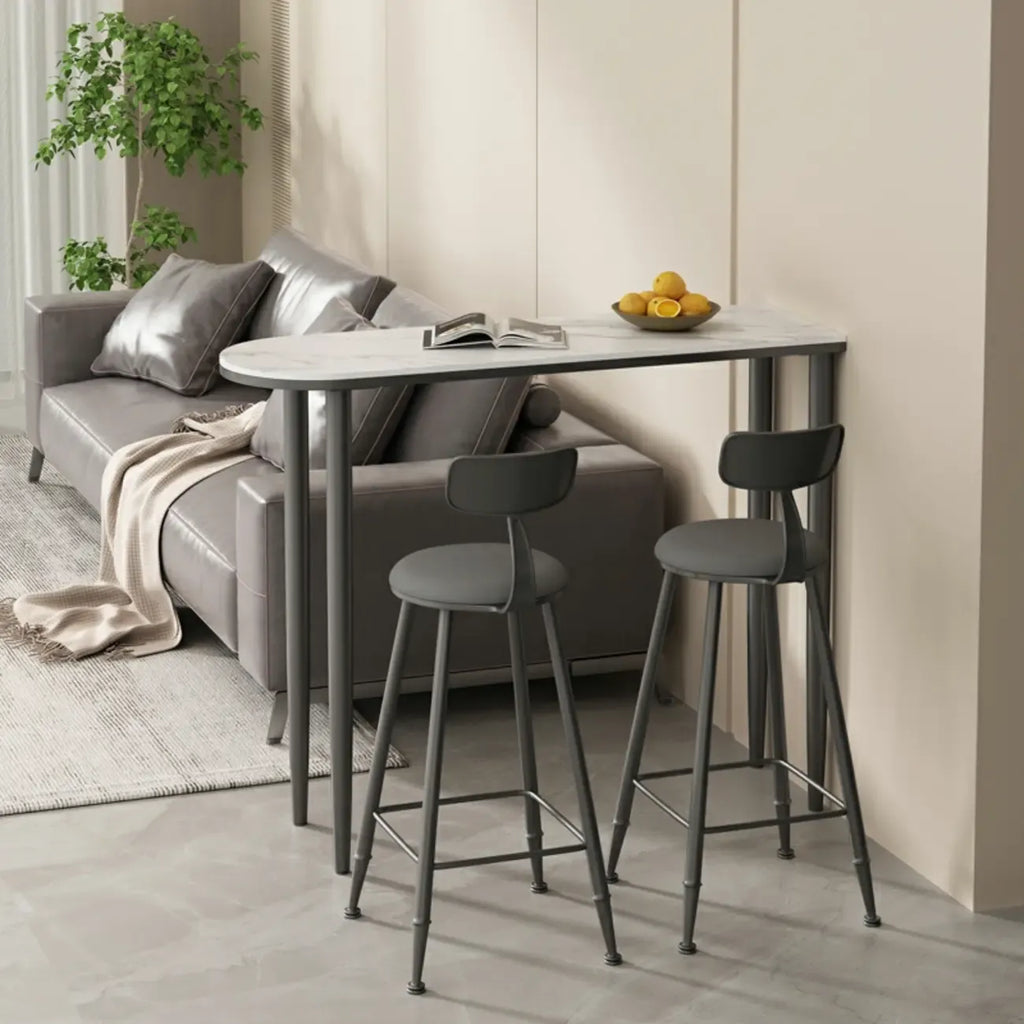 Free Form Modern White Stone Top Bar Table with Iron Frame