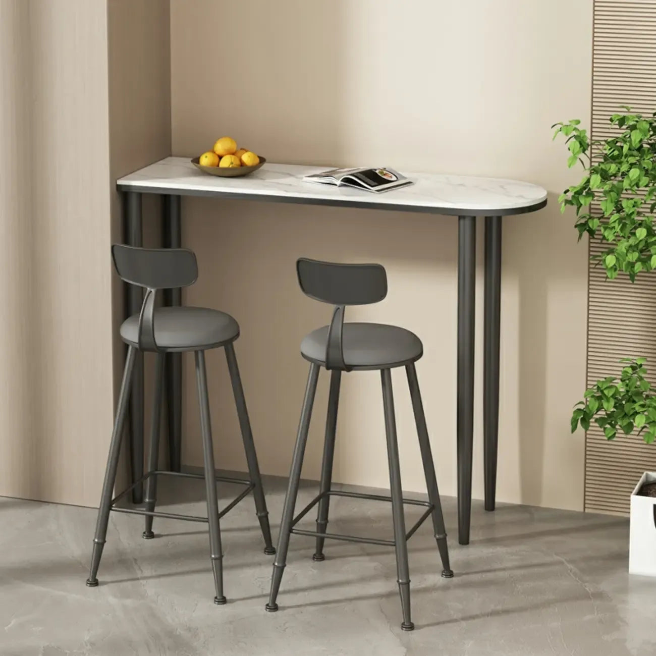 Free Form Modern White Stone Top Bar Table with Iron Frame