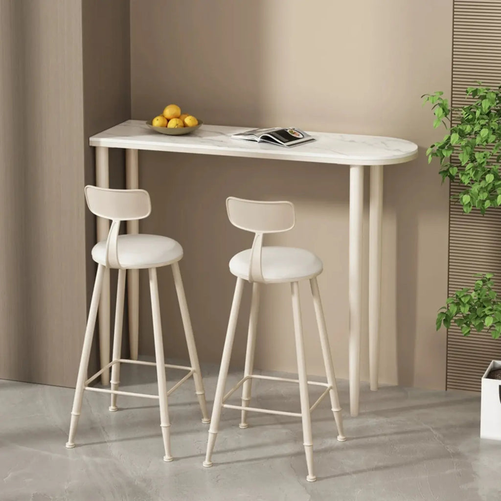 Free Form Modern White Stone Top Bar Table with Iron Frame