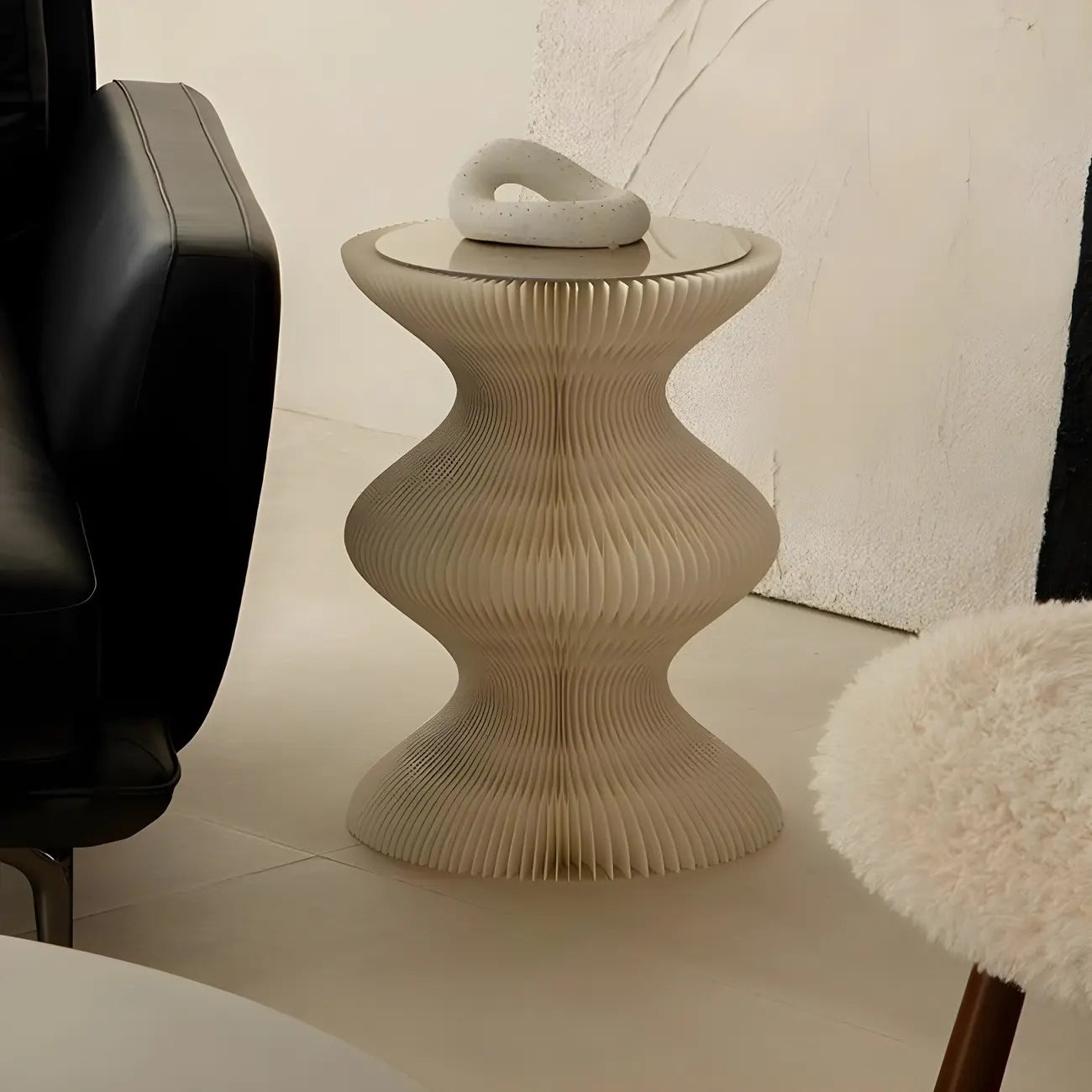 Round Metal Foldable End Table with Pedestal Base
