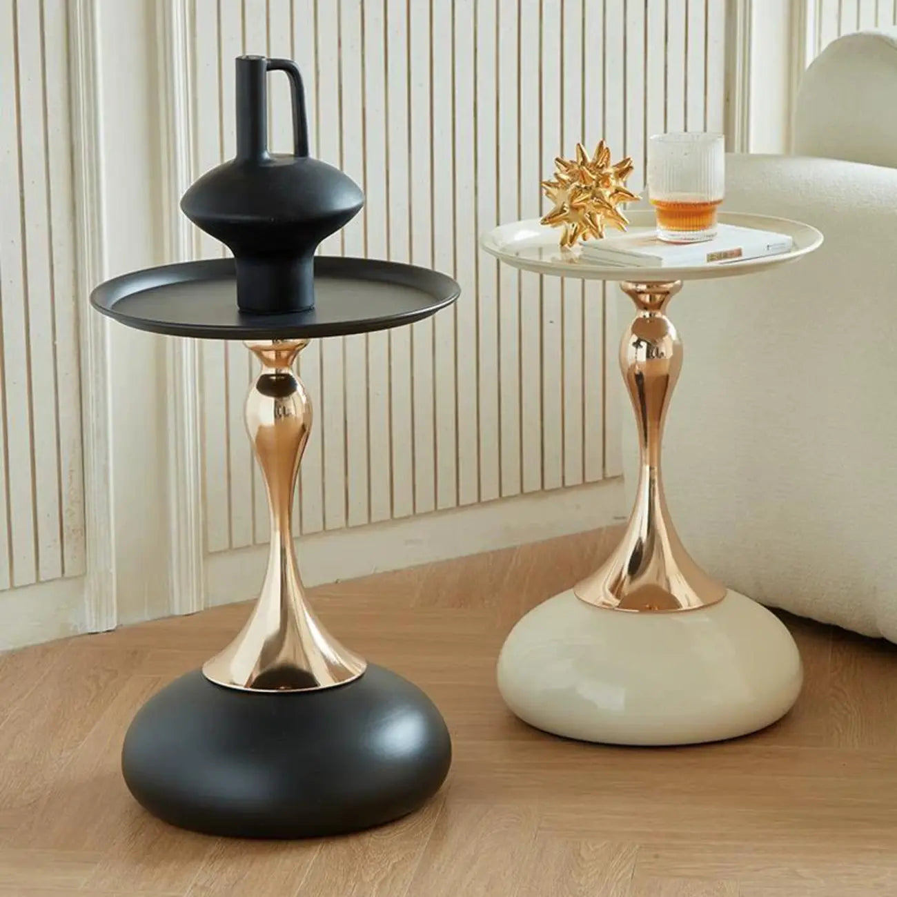 Elegant Black Stainless Steel Round Side Table