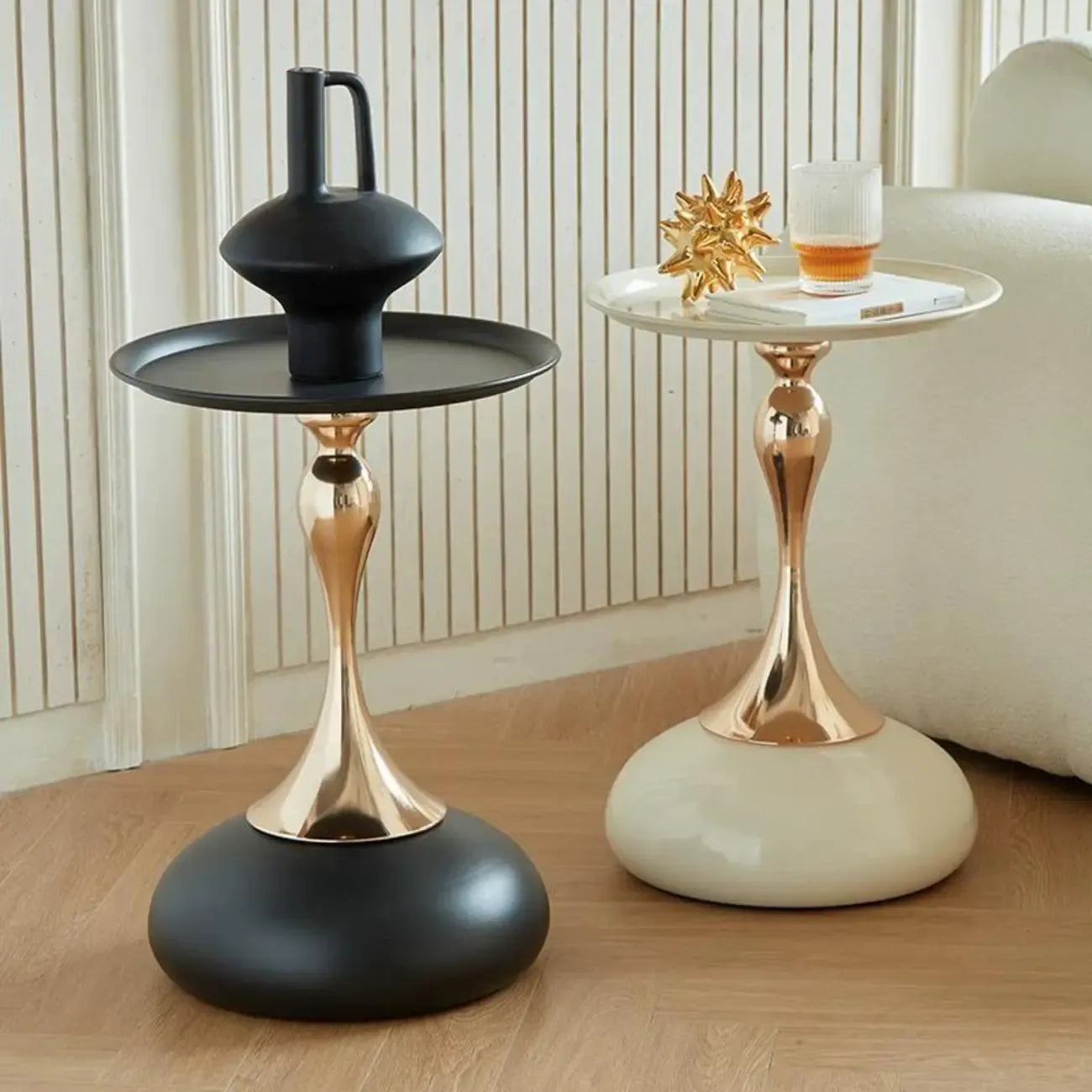 Elegant Black Stainless Steel Round Side Table