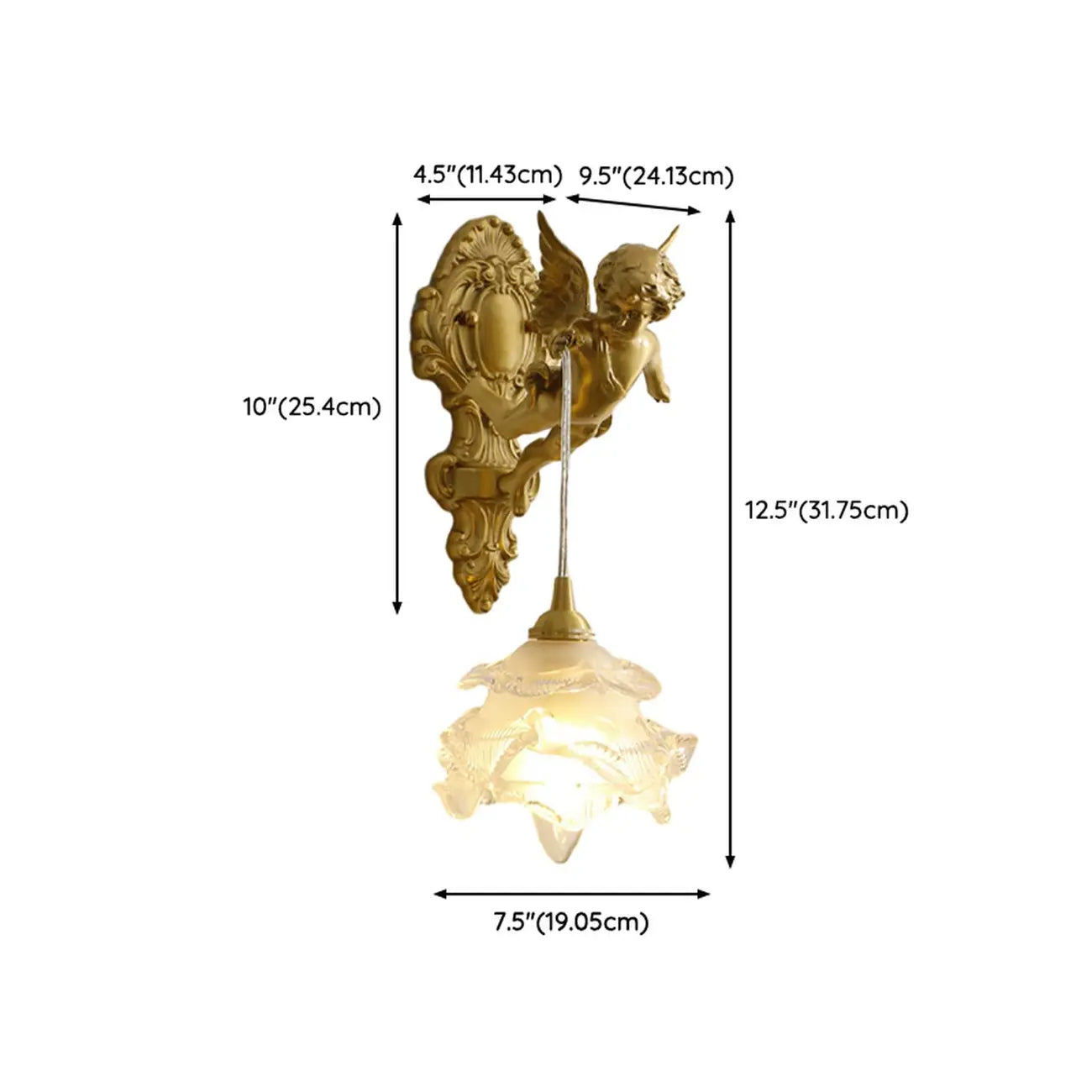 Artistic Vintage Gold Angel Wall Sconce with Crystal Shade