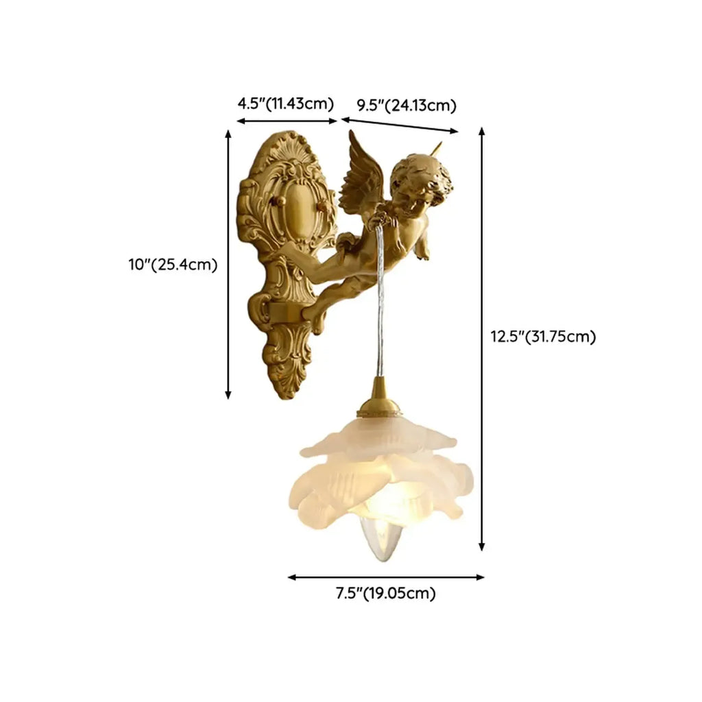 Artistic Vintage Gold Angel Wall Sconce with Crystal Shade