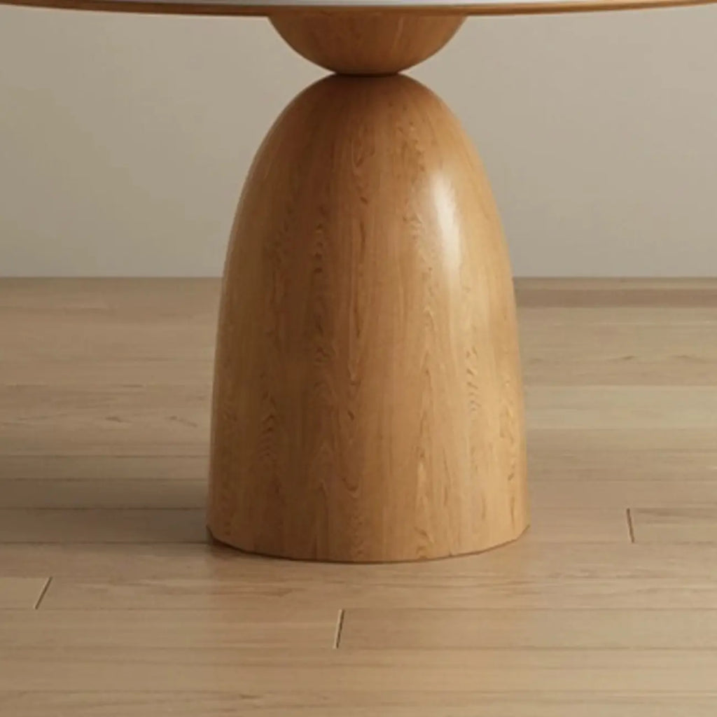 Modern White Stone Natural Wood Round Dining Table