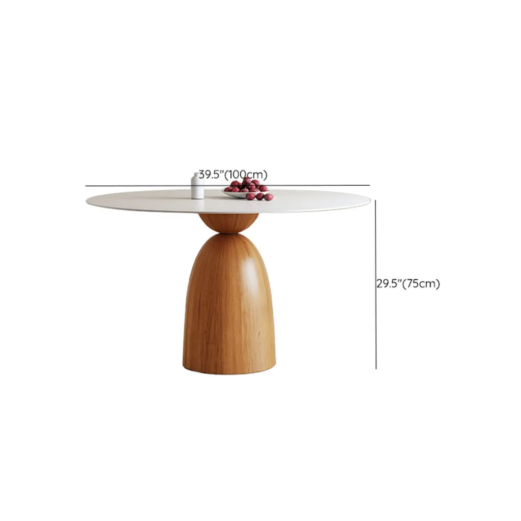 Modern White Stone Natural Wood Round Dining Table