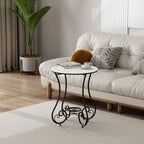 Modern Gloss Finish Steel Marble-Top Round Side Table