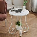 Modern Gloss Finish Steel Marble-Top Round Side Table