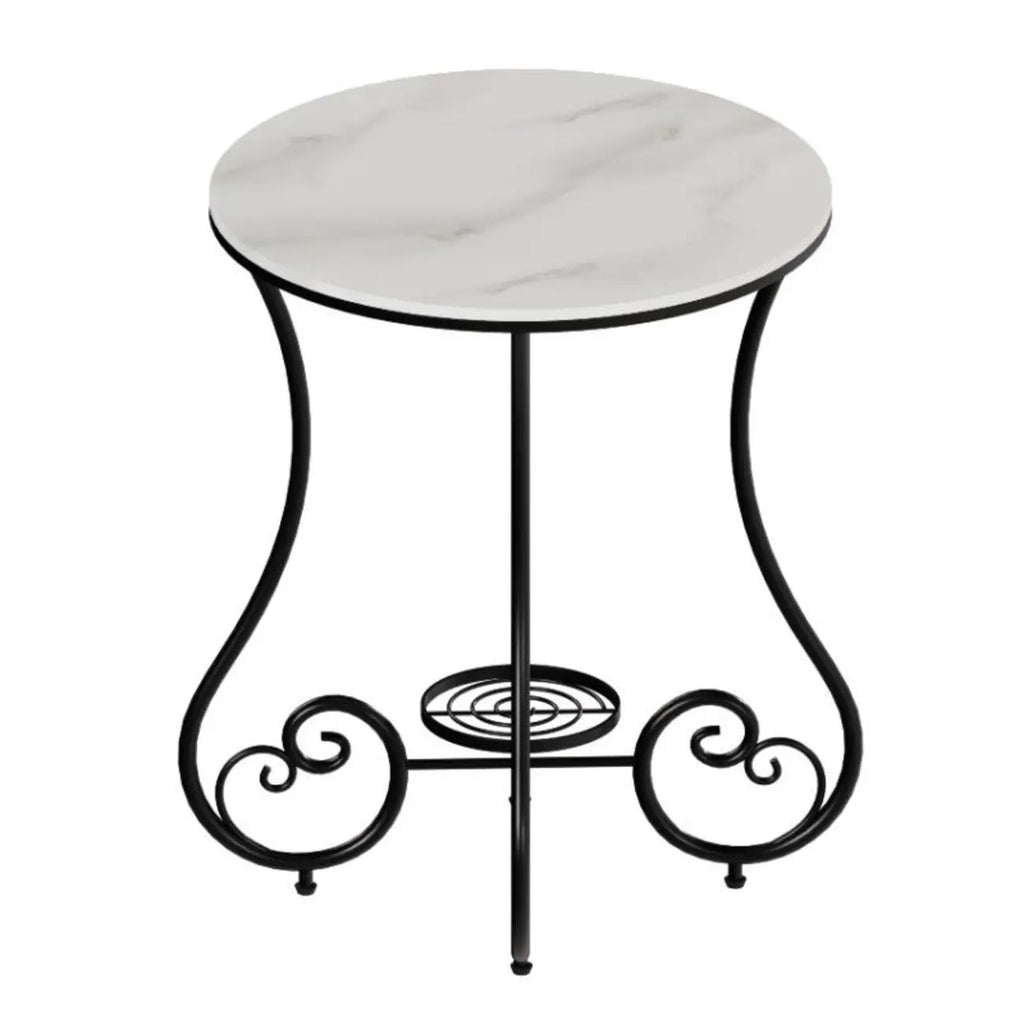 Modern Gloss Finish Steel Marble-Top Round Side Table