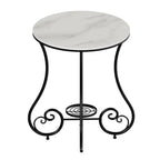 Modern Gloss Finish Steel Marble-Top Round Side Table