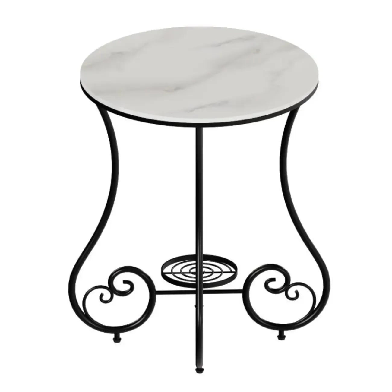 Modern Gloss Finish Steel Marble-Top Round Side Table