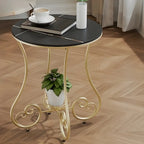 Modern Gloss Finish Steel Marble-Top Round Side Table