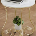 Modern Gloss Finish Steel Marble-Top Round Side Table