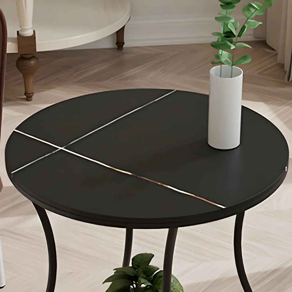 Modern Gloss Finish Steel Marble-Top Round Side Table