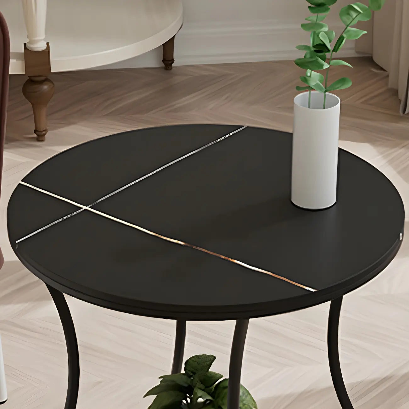 Modern Gloss Finish Steel Marble-Top Round Side Table