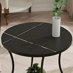 Modern Gloss Finish Steel Marble-Top Round Side Table