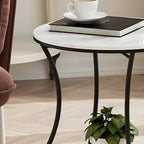 Modern Gloss Finish Steel Marble-Top Round Side Table