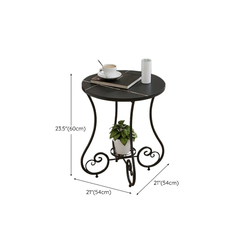 Modern Gloss Finish Steel Marble-Top Round Side Table