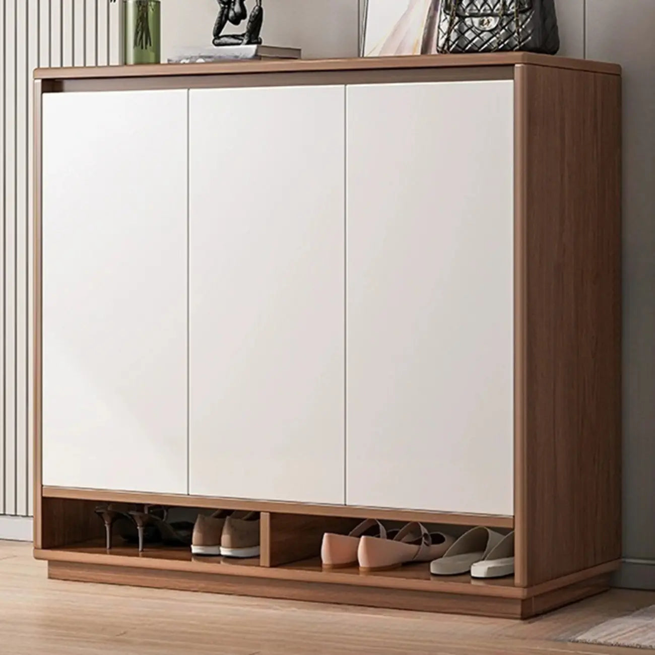 Entryway Rectangular Adjustable Wood Shoe Cabinet with Door