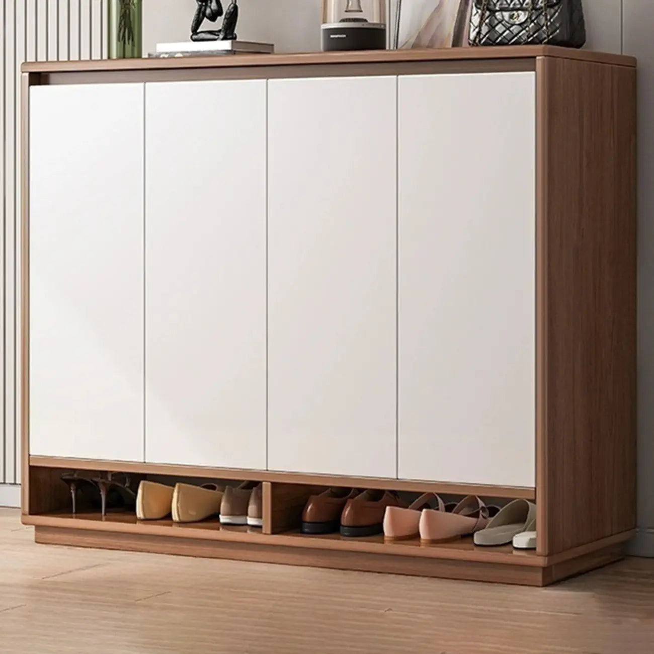 Entryway Rectangular Adjustable Wood Shoe Cabinet with Door