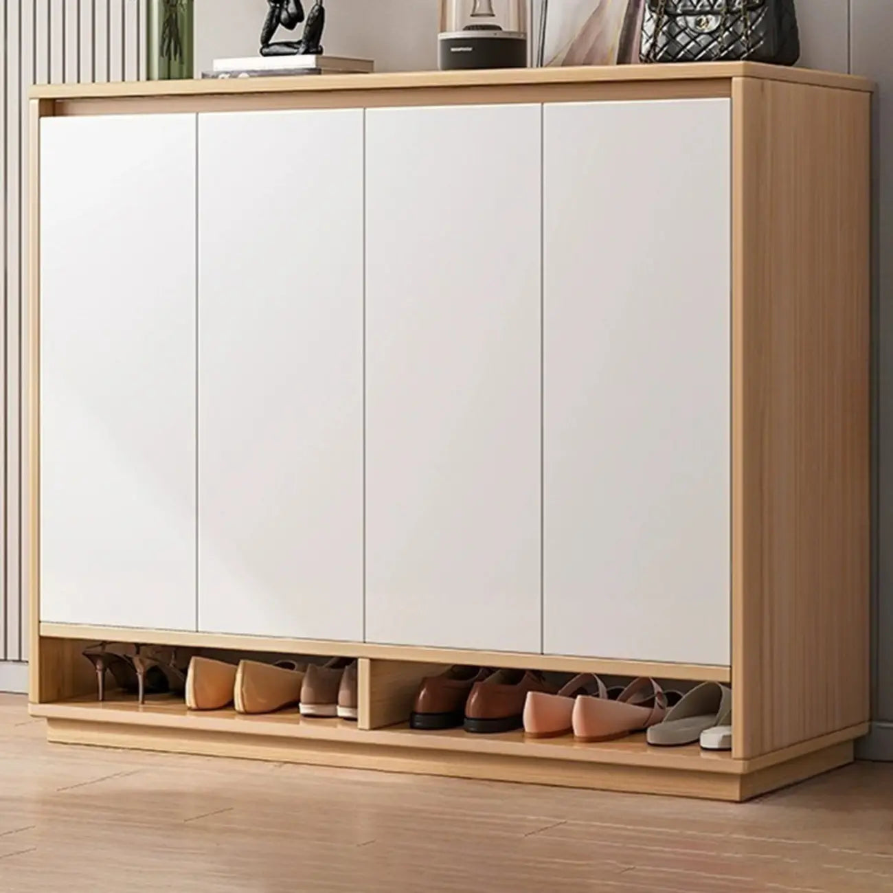 Entryway Rectangular Adjustable Wood Shoe Cabinet with Door
