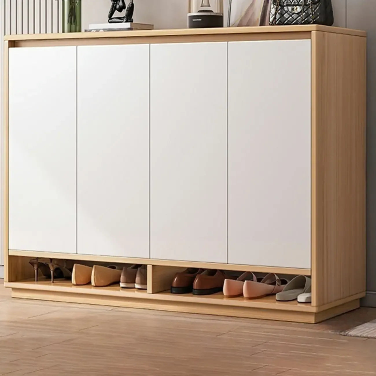 Entryway Rectangular Adjustable Wood Shoe Cabinet with Door